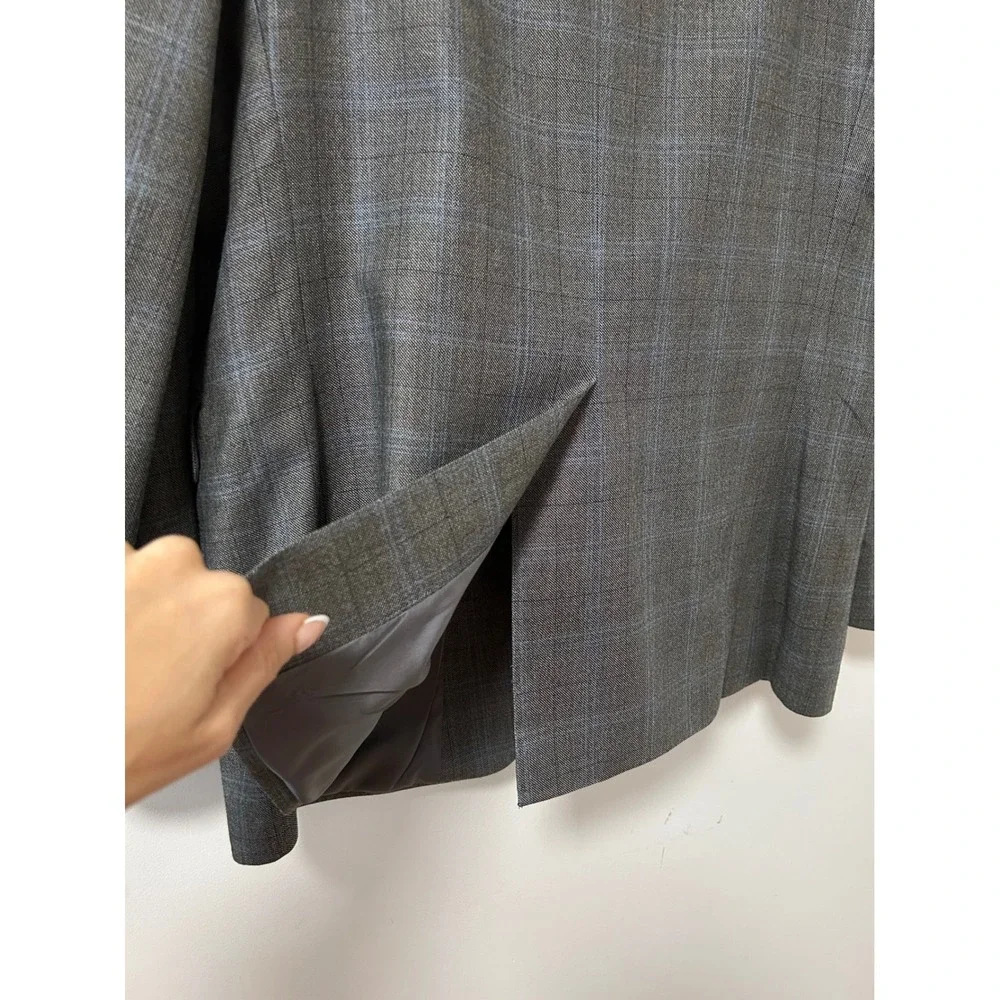LAUREN Ralph Lauren Mens 42L Gray Blue Plaid Windowpane Wool Silk Blazer‎ Jacket